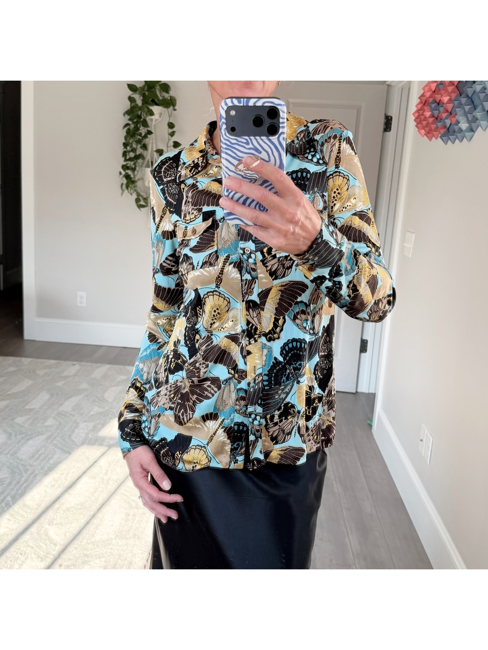 Tory Burch Silk Button-Up Shirt with Butterfly Print Size M